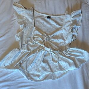 SHEIN White Eyelet Tie-Front Peplum Blouse